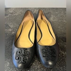 Tory Burch-49132 Black Powder Flat- North Leather Melinda Flat Shoes US Sz-9.5